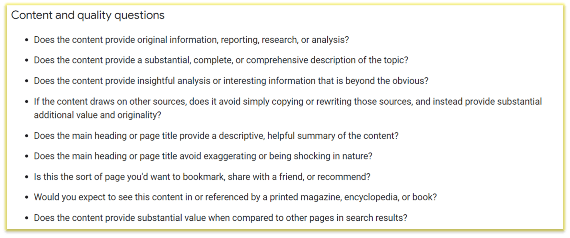 Screenshot showing part of Google's article on people-first content.Link to article